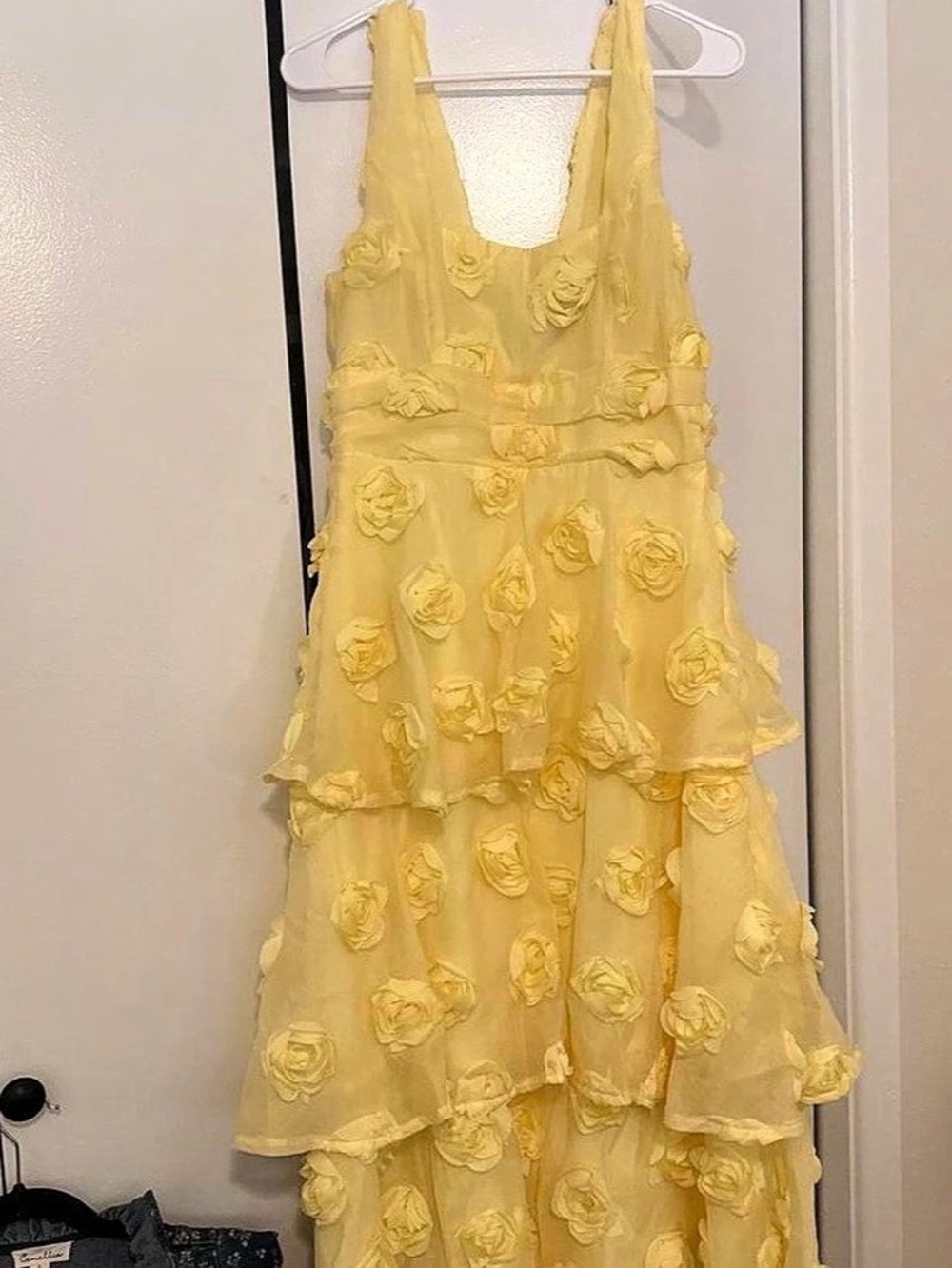 Lulus Exceptional Entrance Yellow Sleeveless Tiered Rosette Midi Dress Tiered
